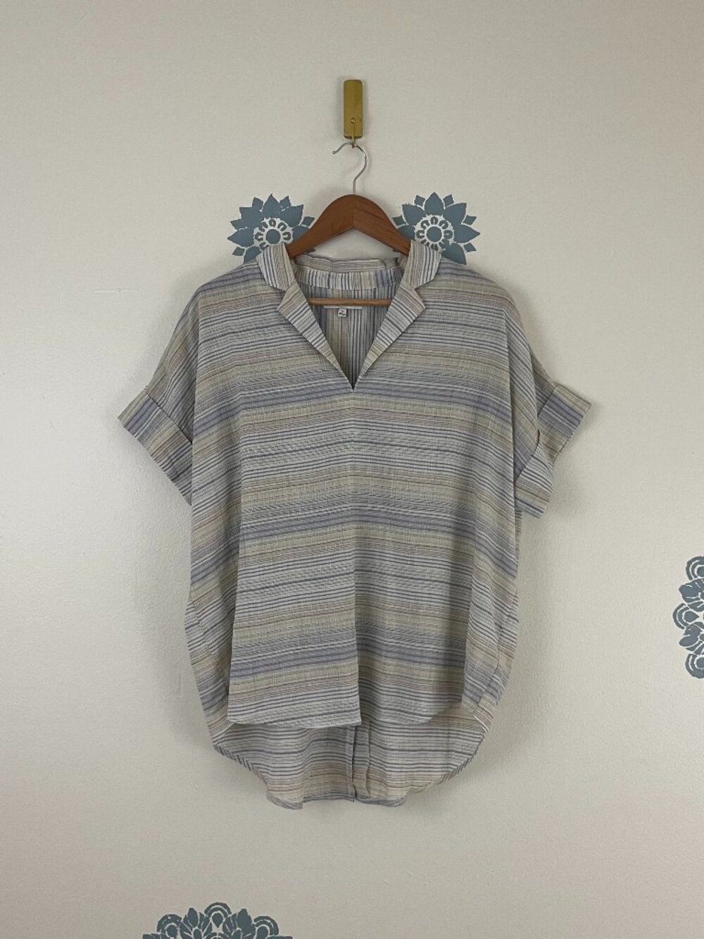Madewell Crinkle Hayden Popover Top in Stripe Summer Peri Size Medium